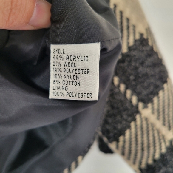 Talbot's Beige and Charcoal Gray Check Wool Blend 3-Button Swing Jacket Size 8P - Picture 4 of 10